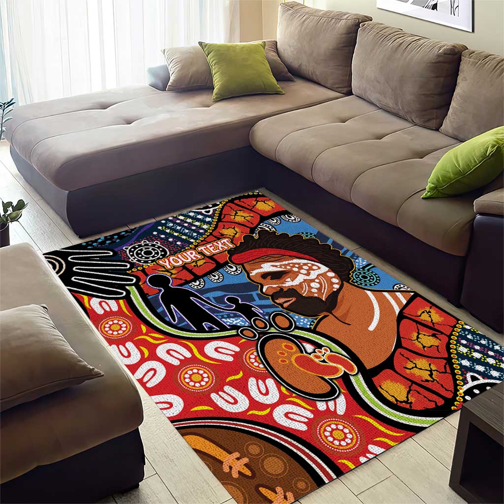 Dad and Son Footprint Father's Day Personalised Area Rug Australian Aboriginal Art