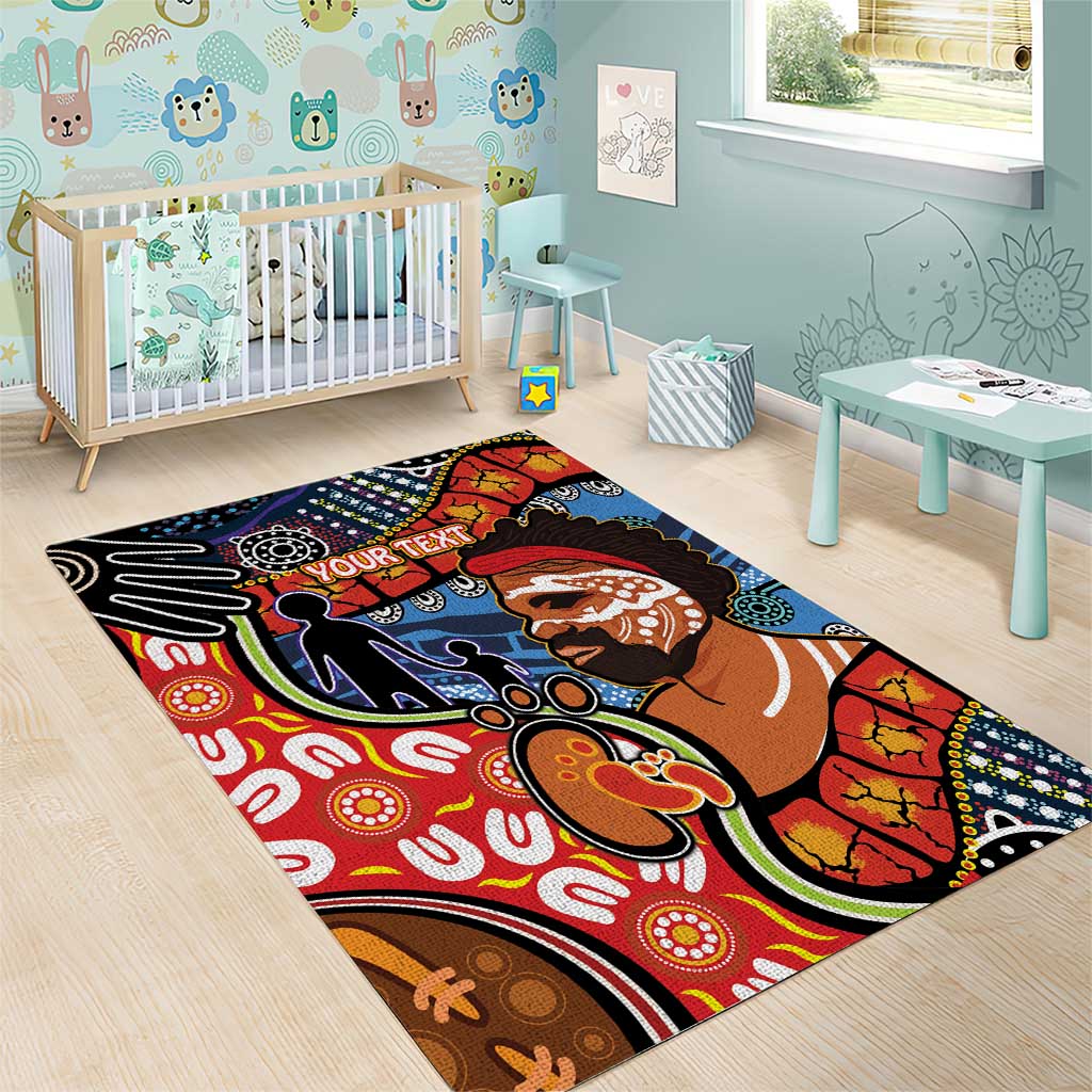 Dad and Son Footprint Father's Day Personalised Area Rug Australian Aboriginal Art