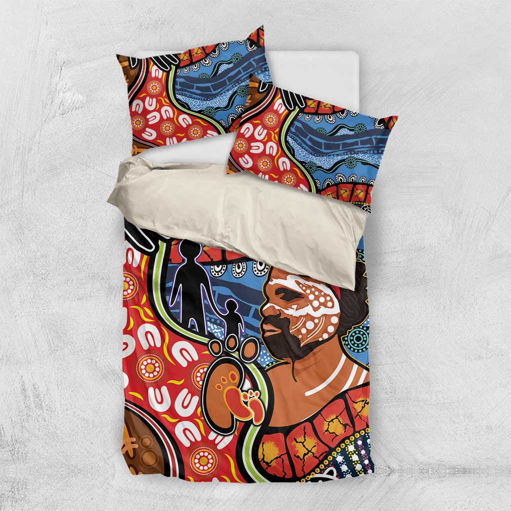 Dad and Son Footprint Father's Day Personalised Bedding Set Australian Aboriginal Art