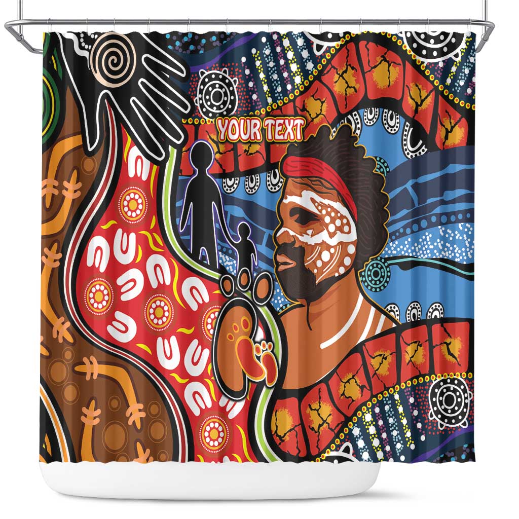 Dad and Son Footprint Father's Day Personalised Shower Curtain Australian Aboriginal Art