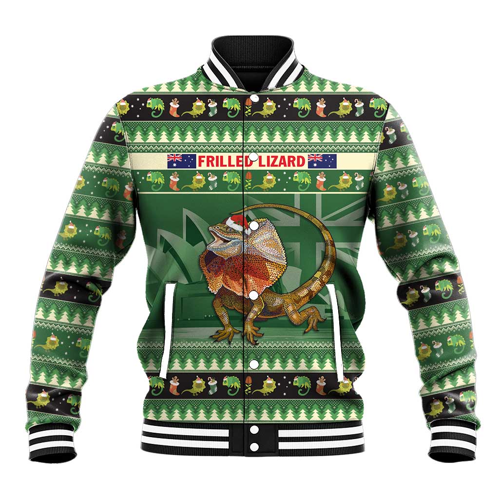 Aussie Frilled Lizard Baseball Jacket Merry Christmas