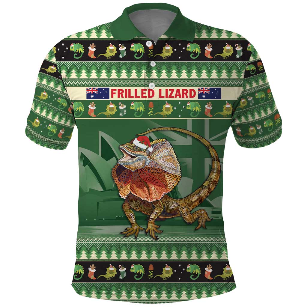Aussie Frilled Lizard Polo Shirt Merry Christmas