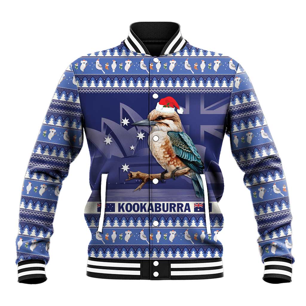 Aussie Kookaburra Baseball Jacket Merry Christmas Blue Style