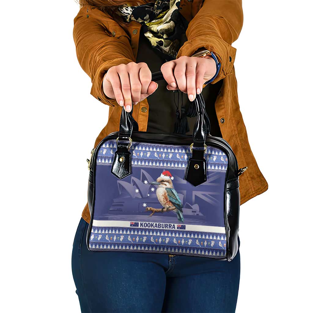 Aussie Kookaburra Shoulder Handbag Merry Christmas Blue Style