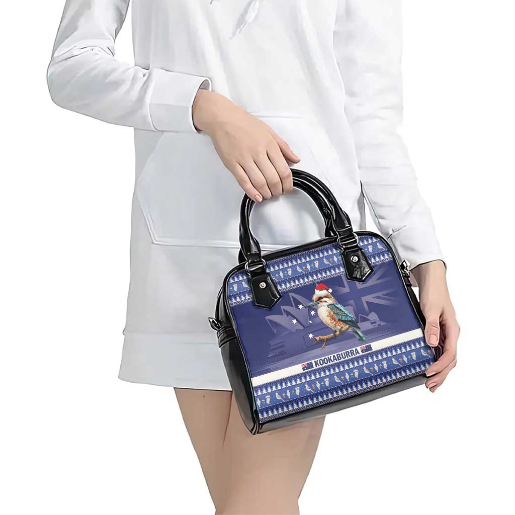 Aussie Kookaburra Shoulder Handbag Merry Christmas Blue Style