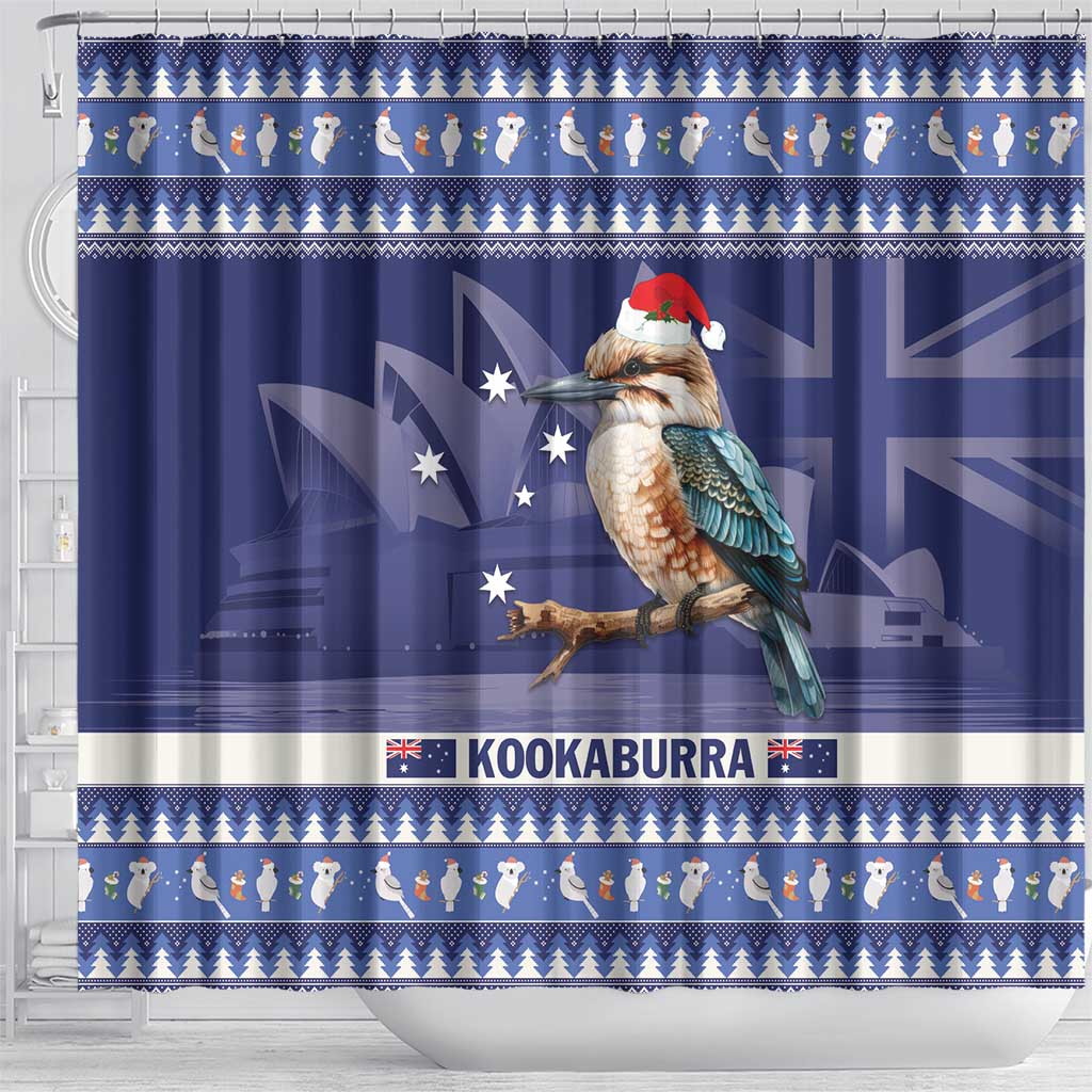 Aussie Kookaburra Shower Curtain Merry Christmas Blue Style