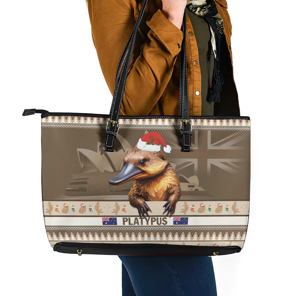 Aussie Platypus Leather Tote Bag Merry Christmas