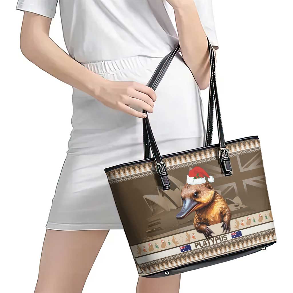 Aussie Platypus Leather Tote Bag Merry Christmas