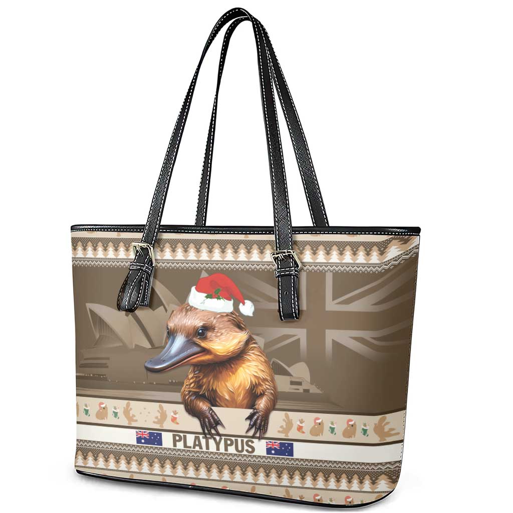 Aussie Platypus Leather Tote Bag Merry Christmas