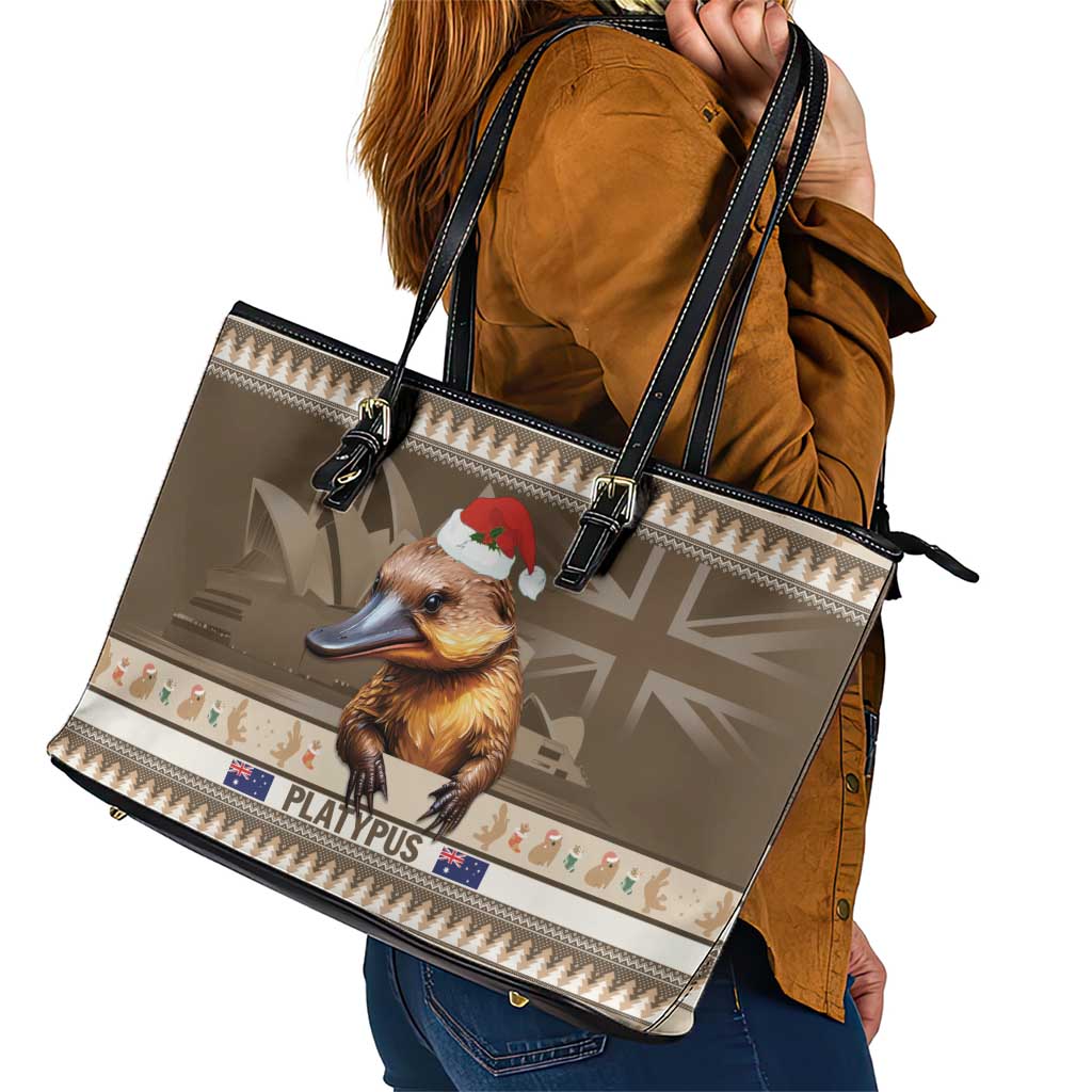 Aussie Platypus Leather Tote Bag Merry Christmas