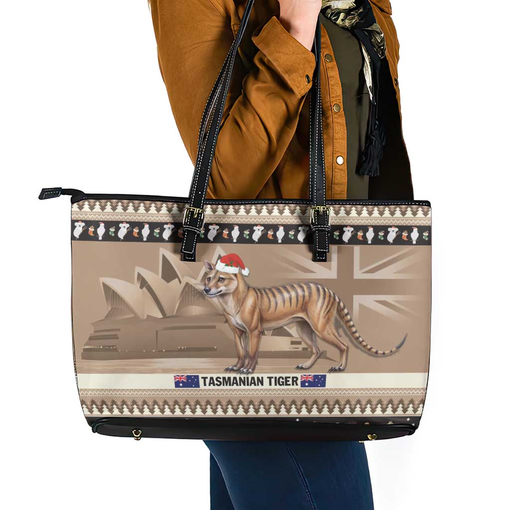 Aussie Tasmanian Tiger Leather Tote Bag Merry Christmas