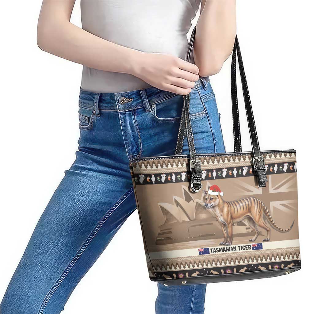 Aussie Tasmanian Tiger Leather Tote Bag Merry Christmas