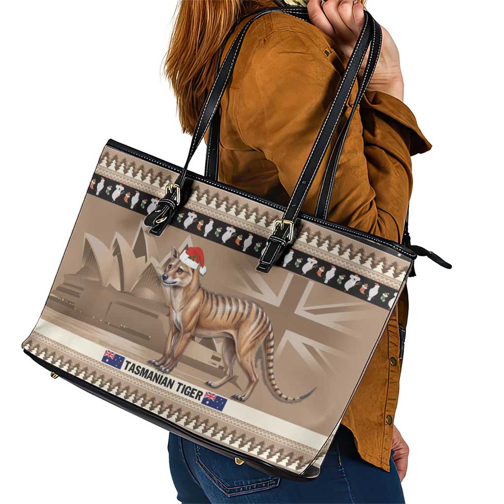 Aussie Tasmanian Tiger Leather Tote Bag Merry Christmas