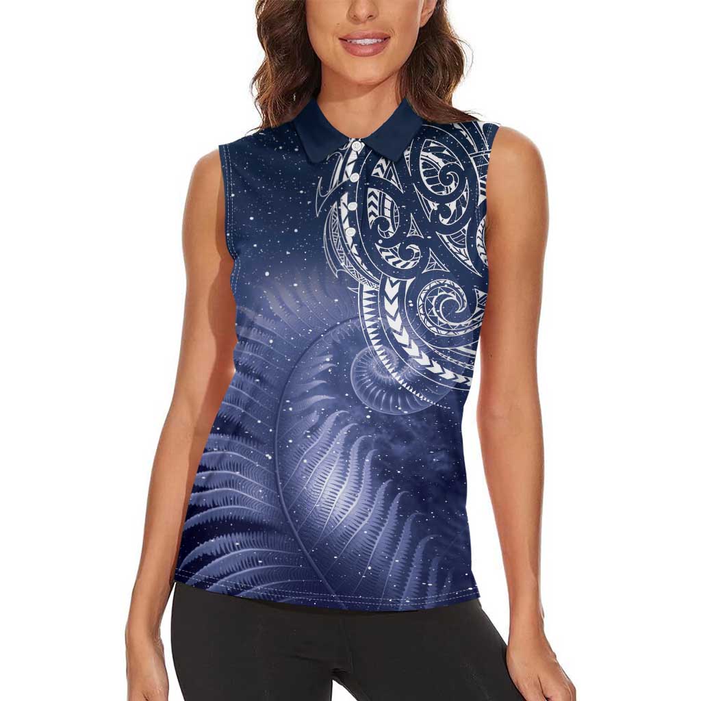 New Zealand Galaxy Fern Women Sleeveless Polo Shirt