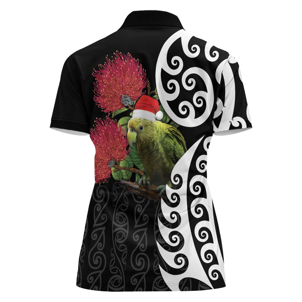 New Zealand Kakapo Christmas Women Polo Shirt Meri Kirihimete Pohutukawa Flowers