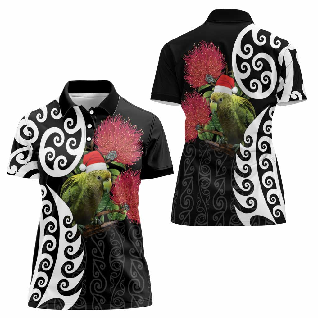 New Zealand Kakapo Christmas Women Polo Shirt Meri Kirihimete Pohutukawa Flowers