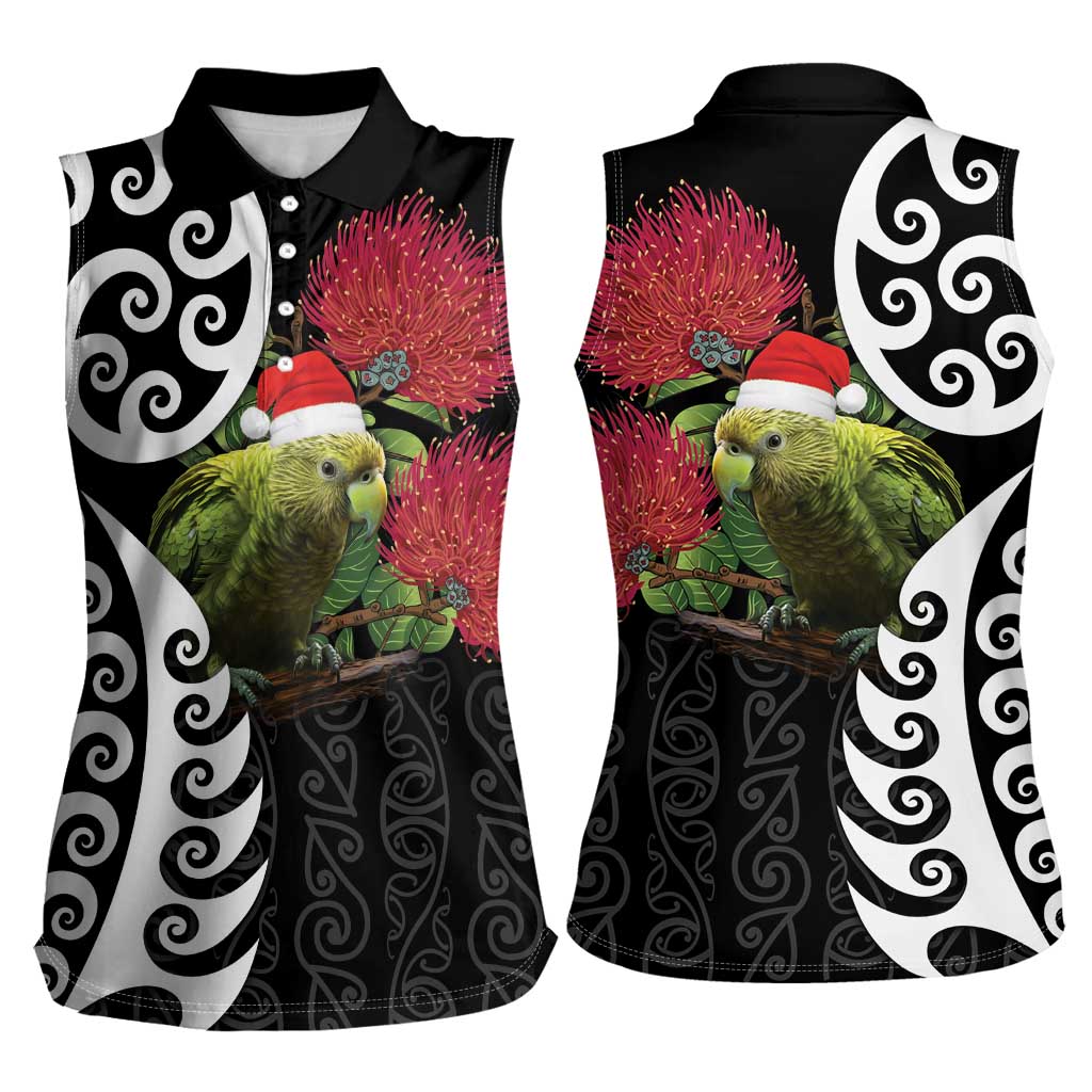 New Zealand Kakapo Christmas Women Sleeveless Polo Shirt Meri Kirihimete Pohutukawa Flowers