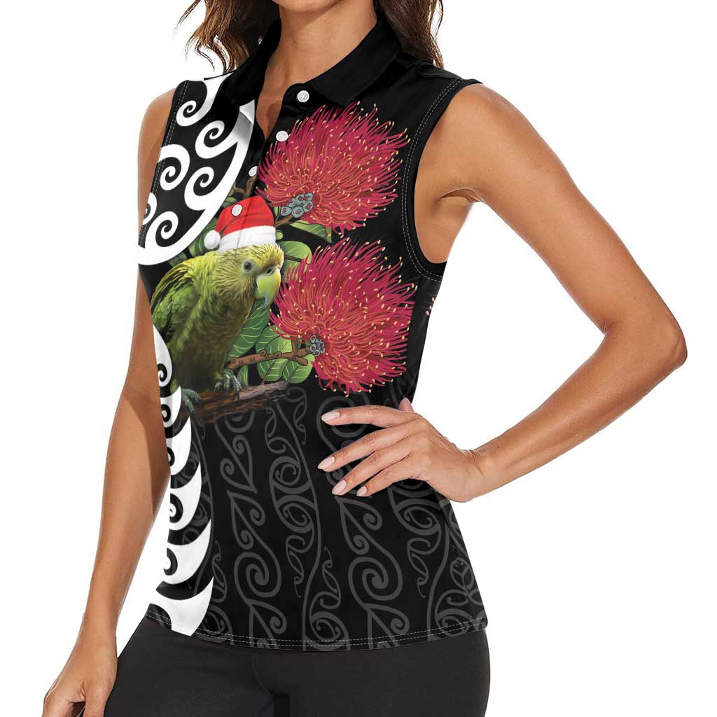 New Zealand Kakapo Christmas Women Sleeveless Polo Shirt Meri Kirihimete Pohutukawa Flowers