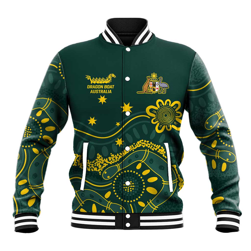 Personalised Australia Dragons Boat Baseball Jacket Aussie Aboriginal Dot Style