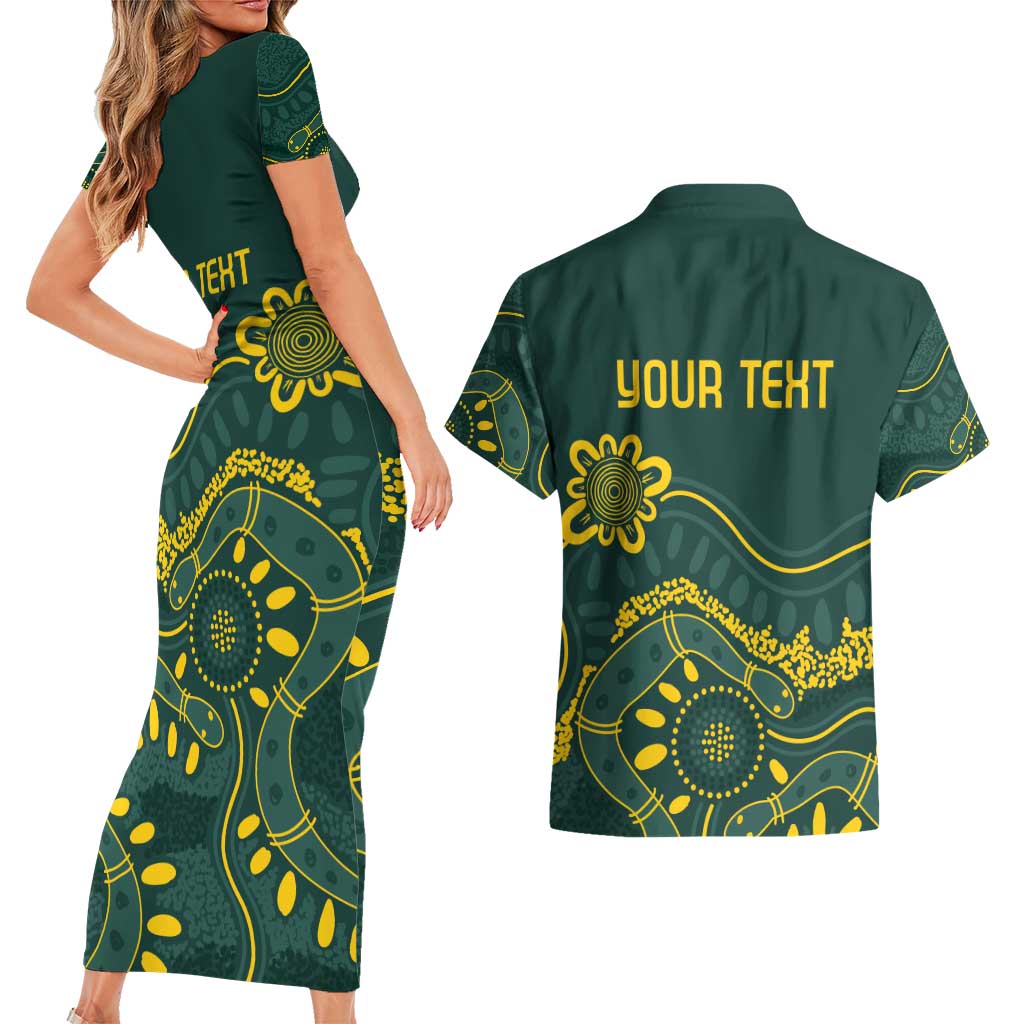 Personalised Australia Dragons Boat Couples Matching Short Sleeve Bodycon Dress and Hawaiian Shirt Aussie Aboriginal Dot Style