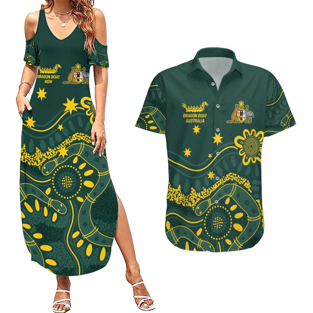 Personalised Australia Dragons Boat Couples Matching Summer Maxi Dress and Hawaiian Shirt Aussie Aboriginal Dot Style