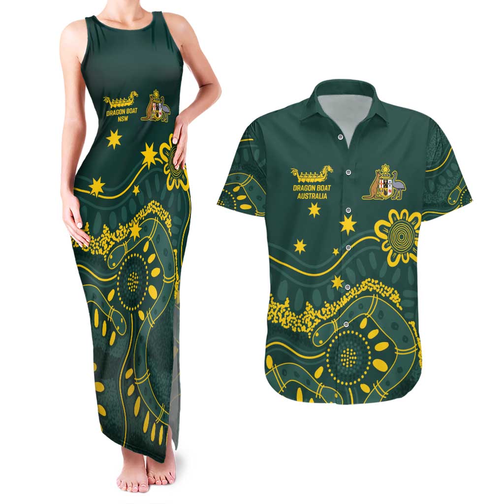 Personalised Australia Dragons Boat Couples Matching Tank Maxi Dress and Hawaiian Shirt Aussie Aboriginal Dot Style