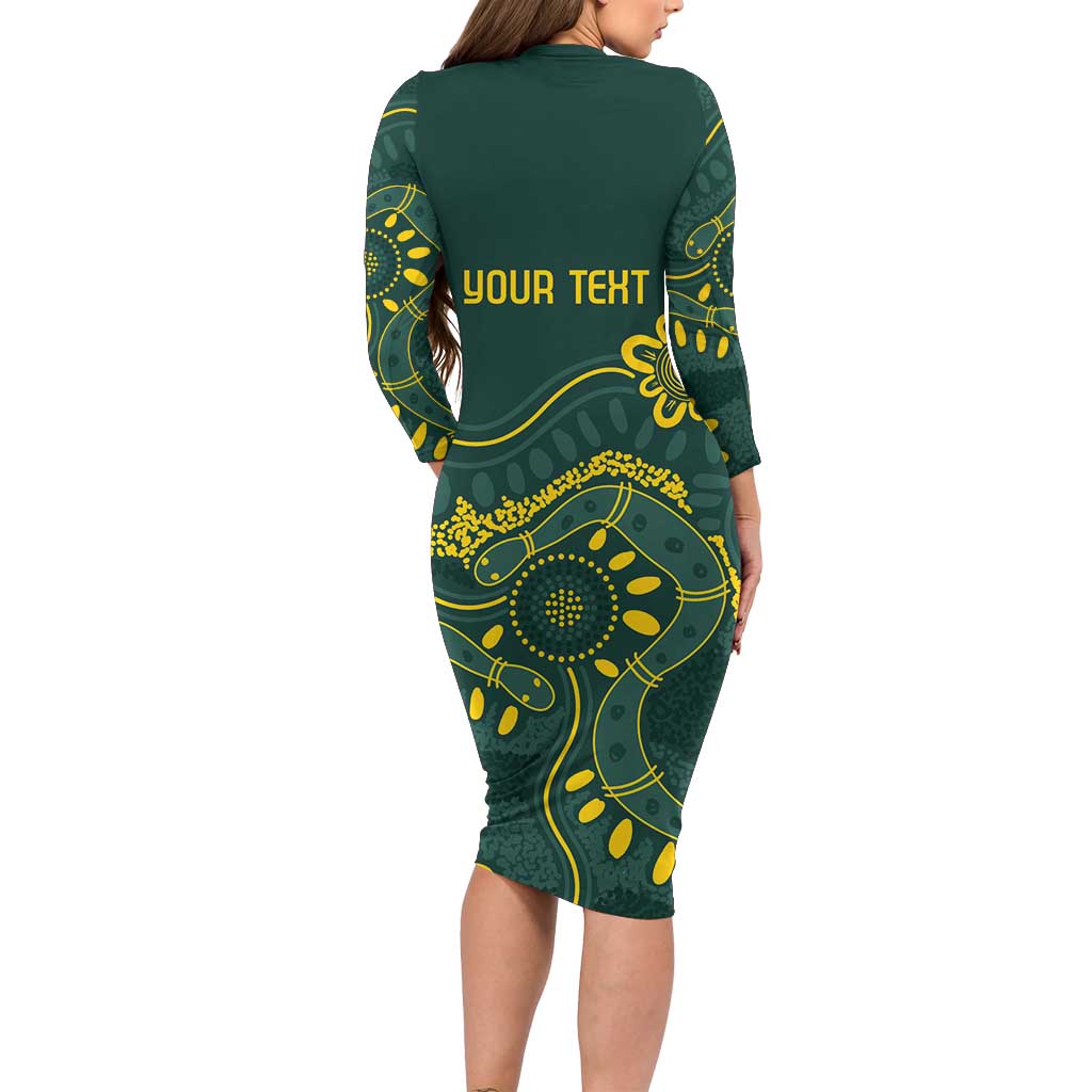 Personalised Australia Dragons Boat Family Matching Long Sleeve Bodycon Dress and Hawaiian Shirt Aussie Aboriginal Dot Style