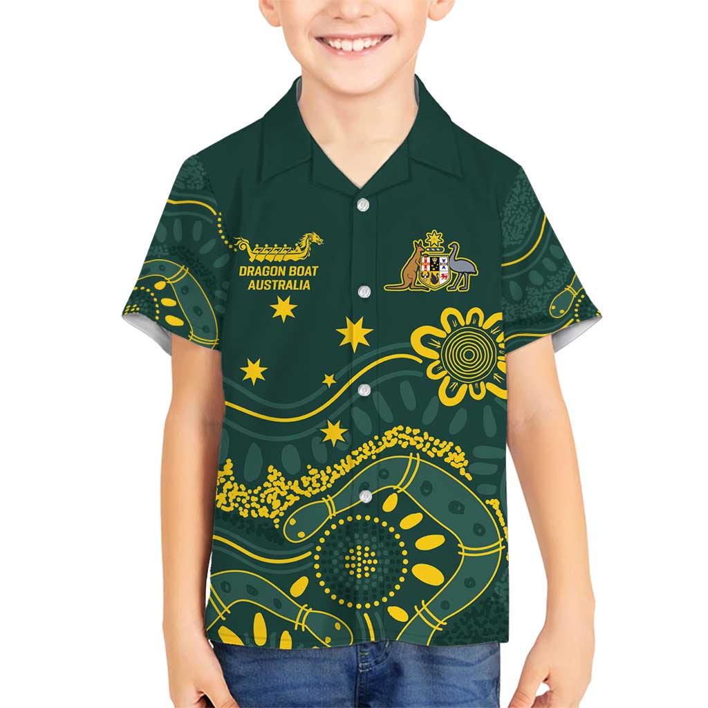 Personalised Australia Dragons Boat Family Matching Long Sleeve Bodycon Dress and Hawaiian Shirt Aussie Aboriginal Dot Style