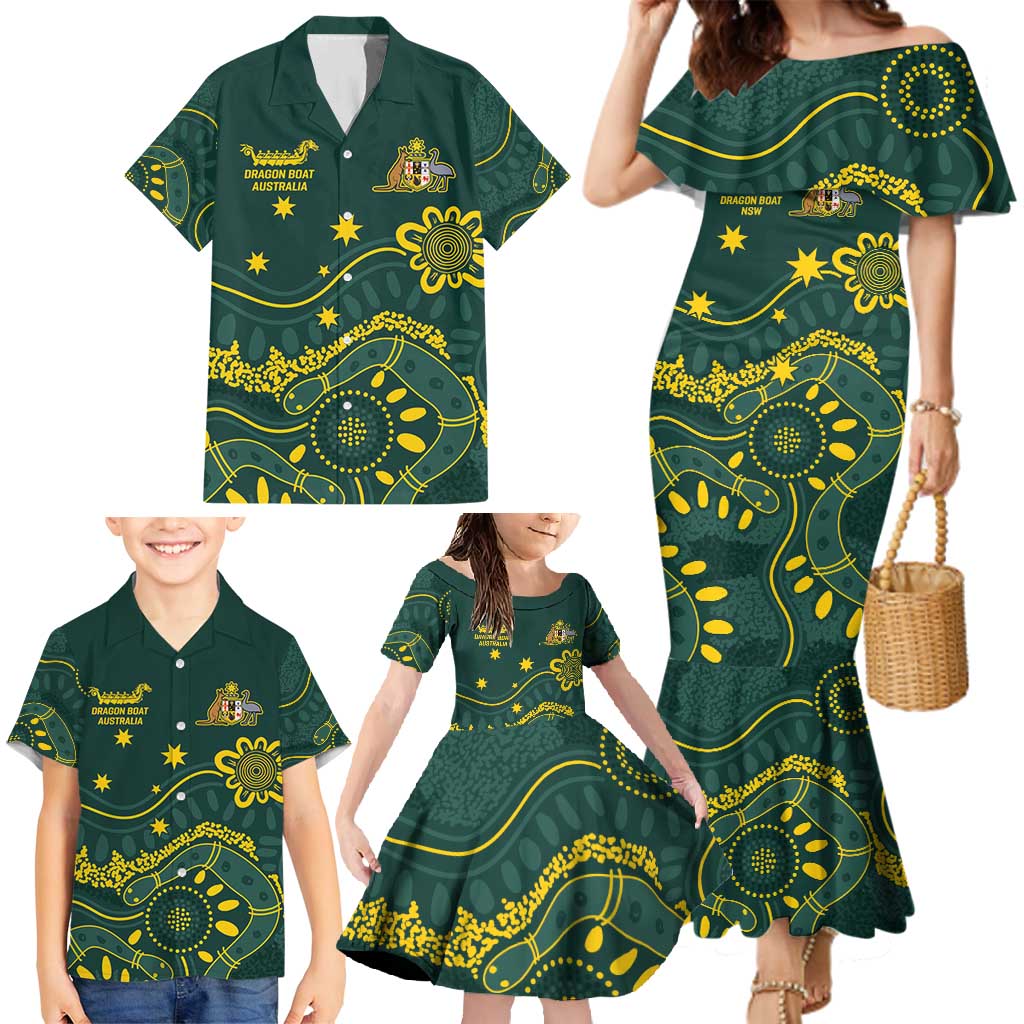 Personalised Australia Dragons Boat Family Matching Mermaid Dress and Hawaiian Shirt Aussie Aboriginal Dot Style