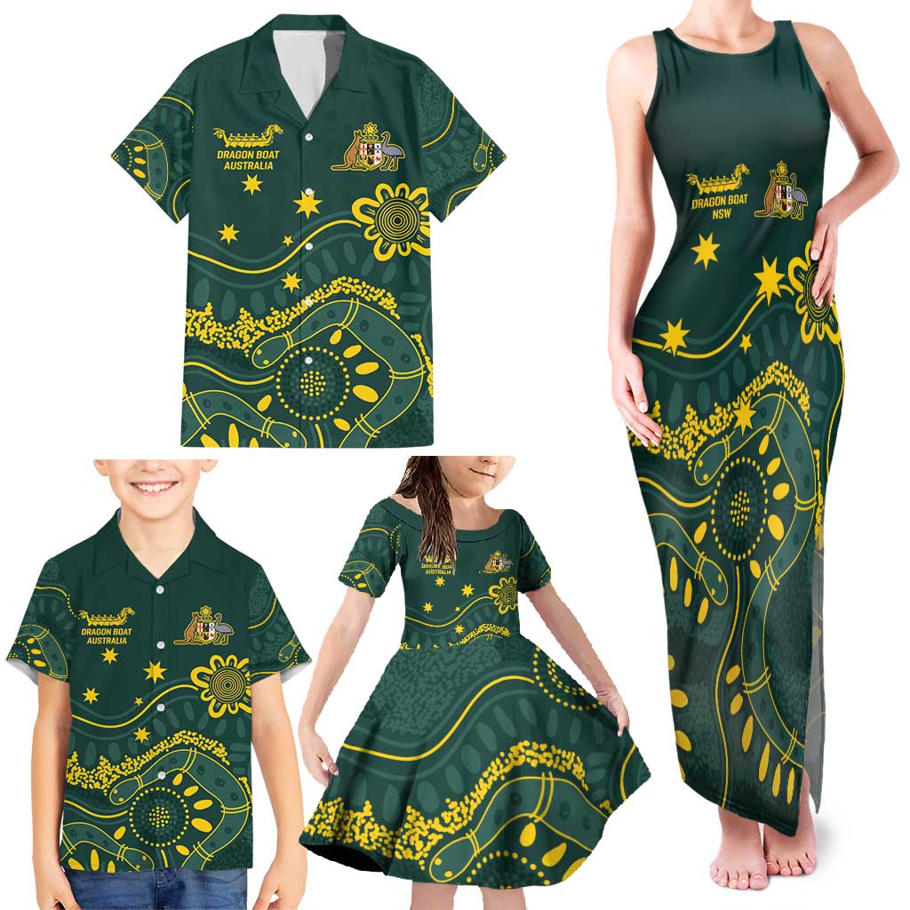 Personalised Australia Dragons Boat Family Matching Tank Maxi Dress and Hawaiian Shirt Aussie Aboriginal Dot Style