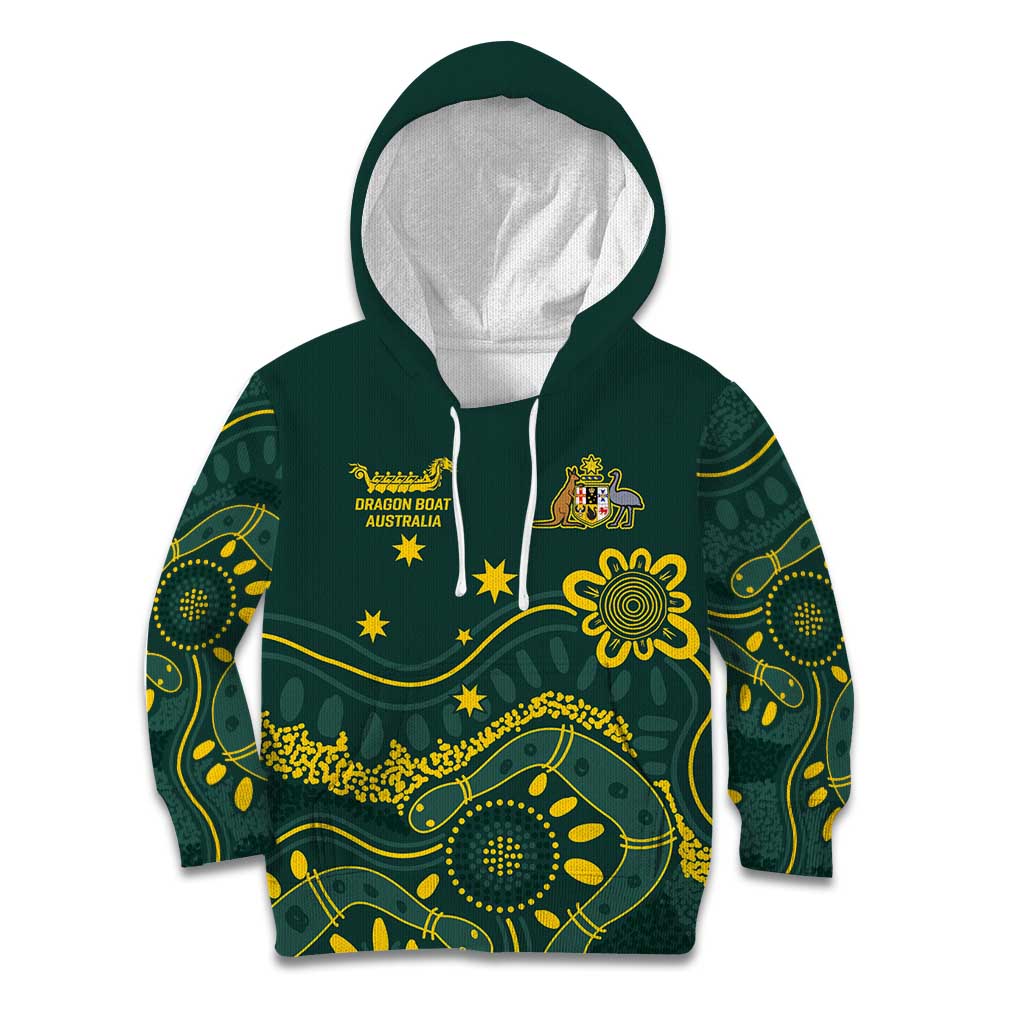 Personalised Australia Dragons Boat Kid Hoodie Aussie Aboriginal Dot Style