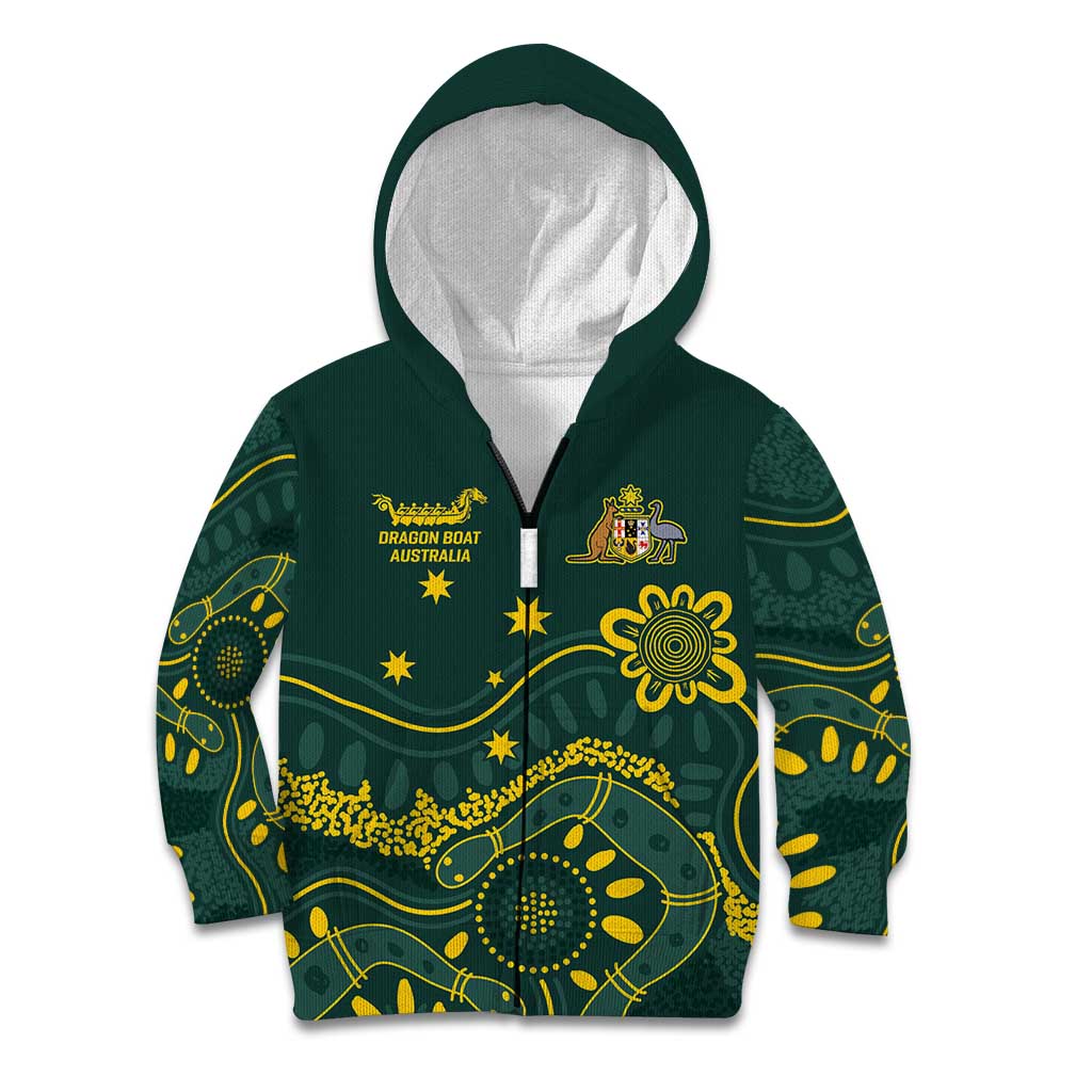 Personalised Australia Dragons Boat Kid Hoodie Aussie Aboriginal Dot Style