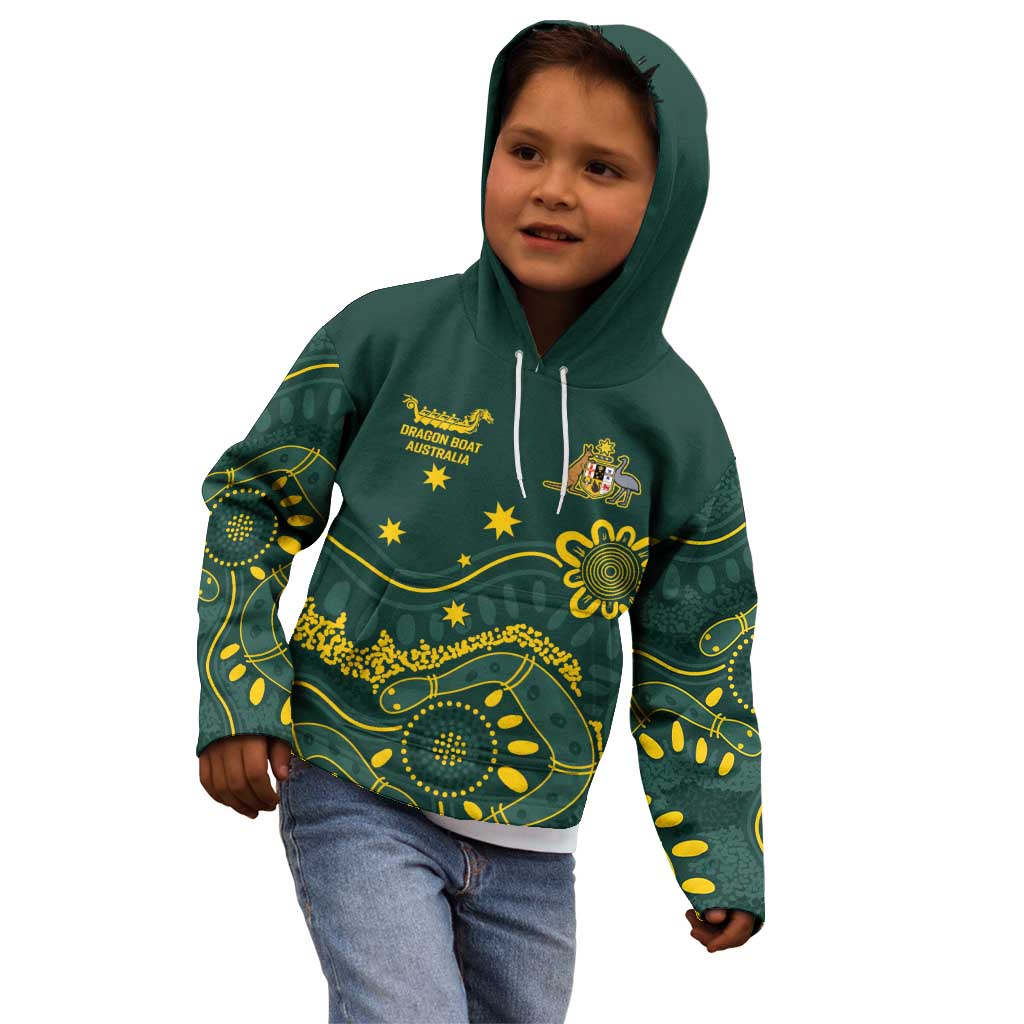 Personalised Australia Dragons Boat Kid Hoodie Aussie Aboriginal Dot Style