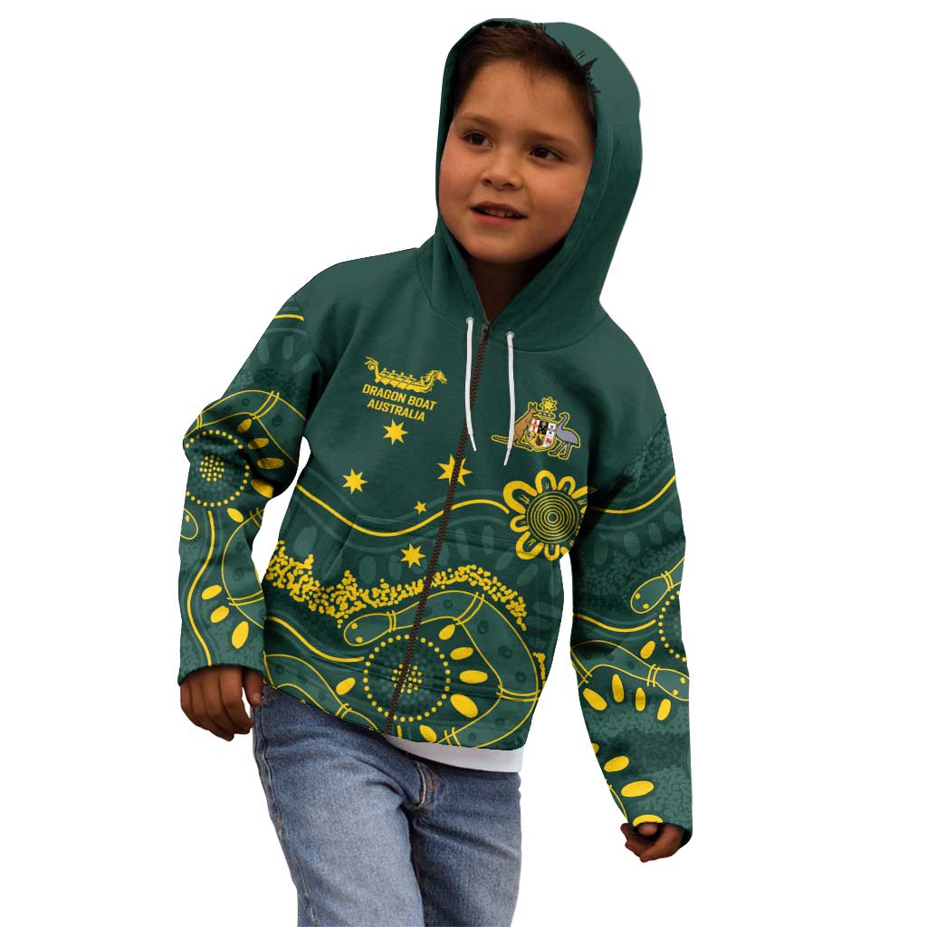 Personalised Australia Dragons Boat Kid Hoodie Aussie Aboriginal Dot Style