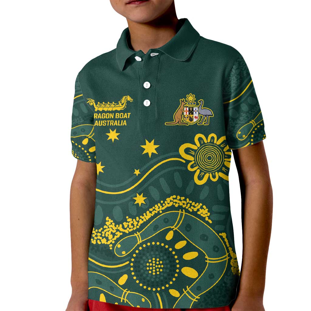 Personalised Australia Dragons Boat Kid Polo Shirt Aussie Aboriginal Dot Style