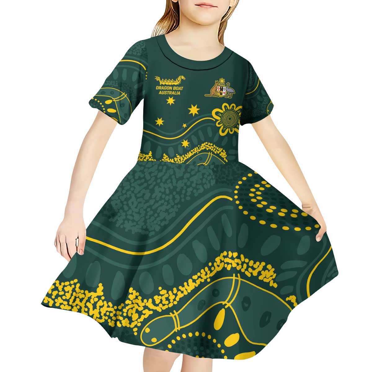 Personalised Australia Dragons Boat Kid Short Sleeve Dress Aussie Aboriginal Dot Style