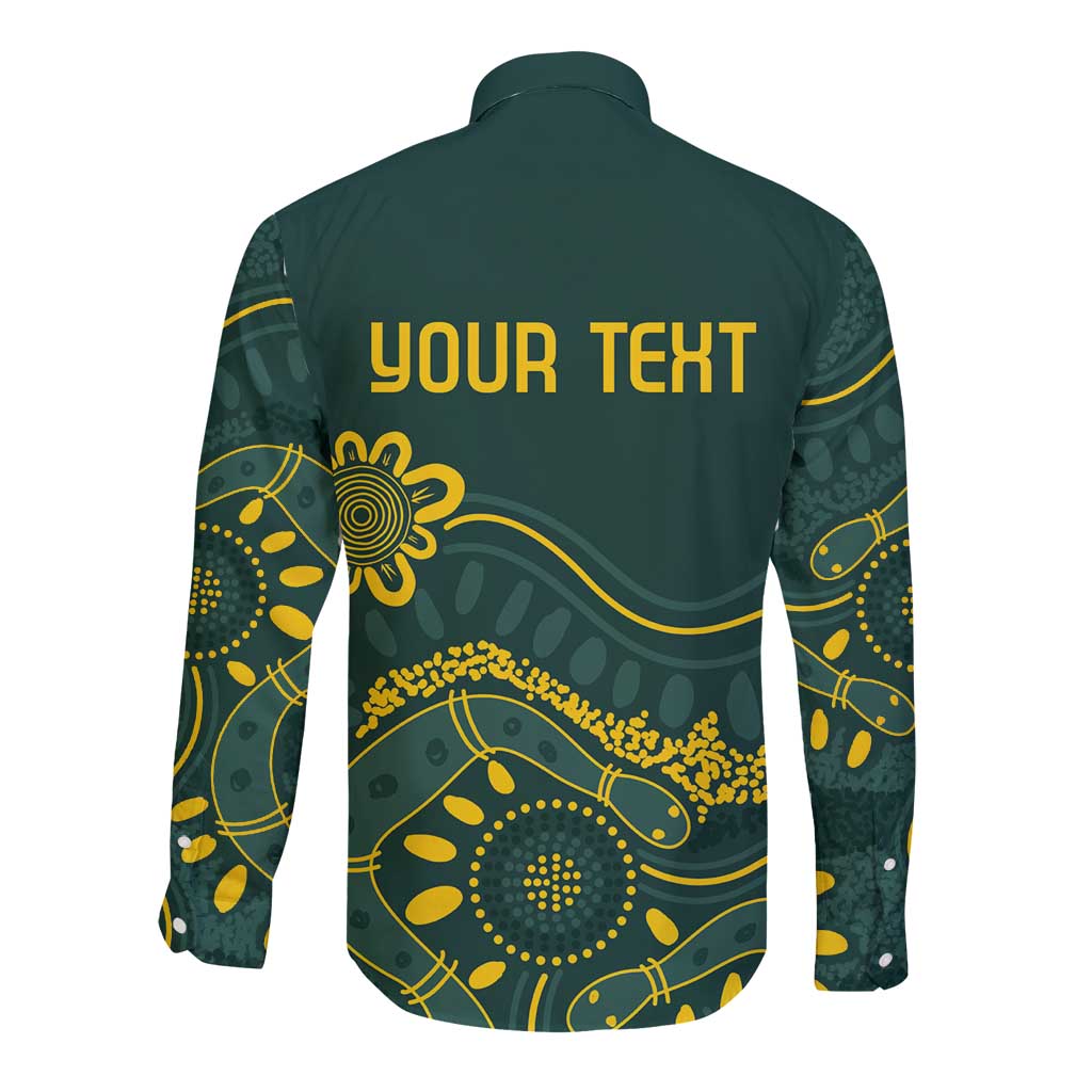 Personalised Australia Dragons Boat Long Sleeve Button Shirt Aussie Aboriginal Dot Style