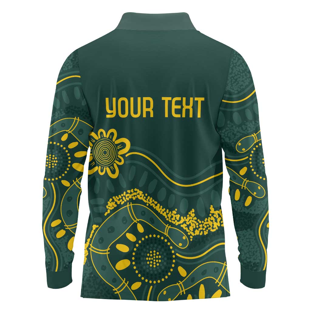 Personalised Australia Dragons Boat Long Sleeve Polo Shirt Aussie Aboriginal Dot Style