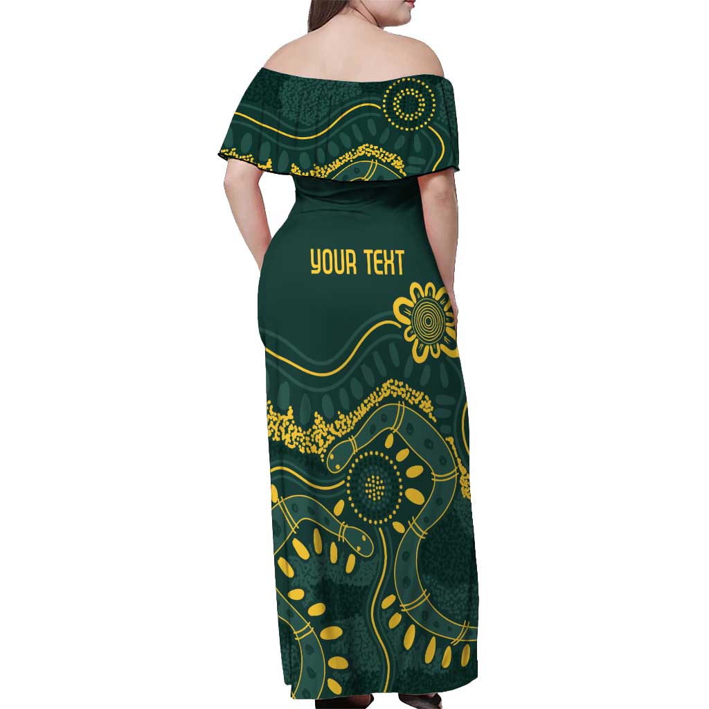 Personalised Australia Dragons Boat Off Shoulder Maxi Dress Aussie Aboriginal Dot Style