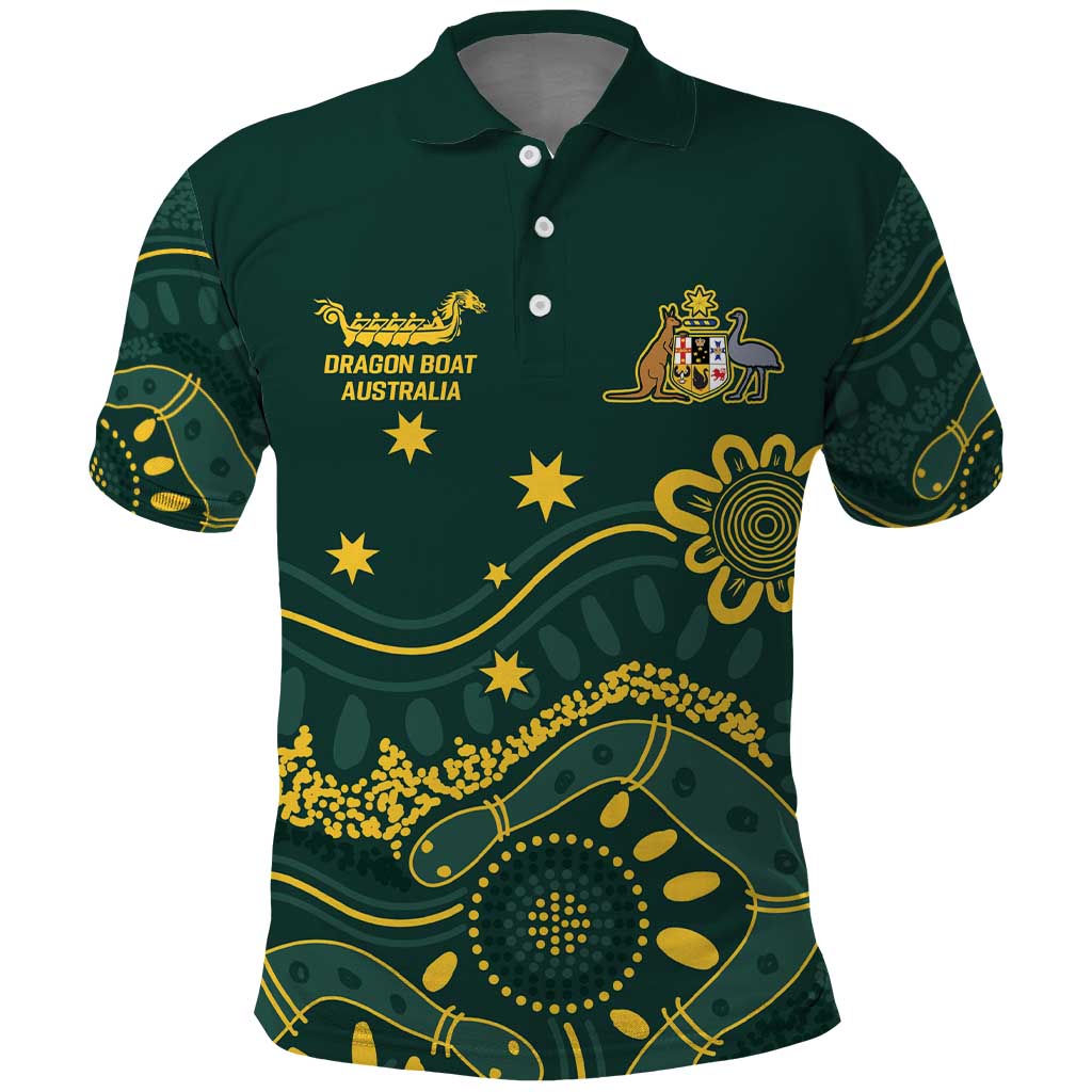 Personalised Australia Dragons Boat Polo Shirt Aussie Aboriginal Dot Style