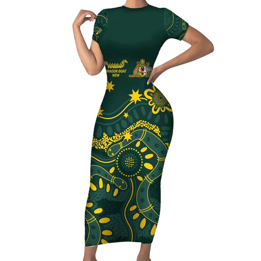 Personalised Australia Dragons Boat Short Sleeve Bodycon Dress Aussie Aboriginal Dot Style