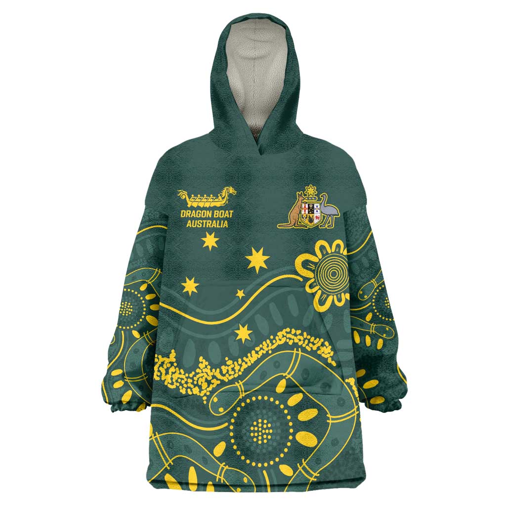 Personalised Australia Dragons Boat Wearable Blanket Hoodie Aussie Aboriginal Dot Style