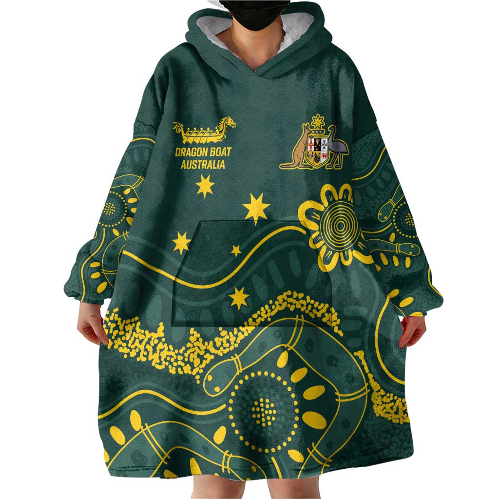 Personalised Australia Dragons Boat Wearable Blanket Hoodie Aussie Aboriginal Dot Style