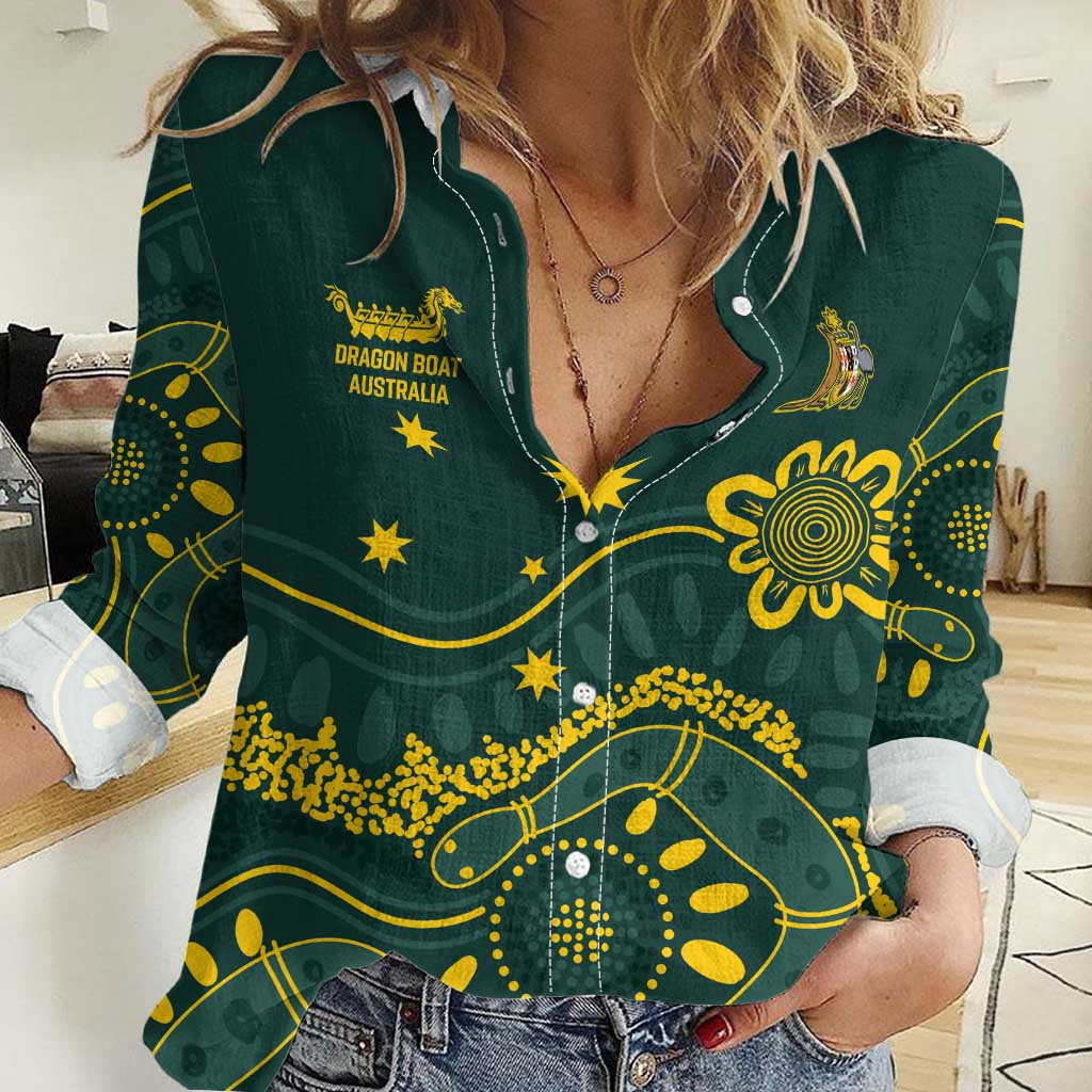 Personalised Australia Dragons Boat Women Casual Shirt Aussie Aboriginal Dot Style