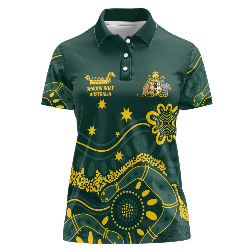 Personalised Australia Dragons Boat Women Polo Shirt Aussie Aboriginal Dot Style