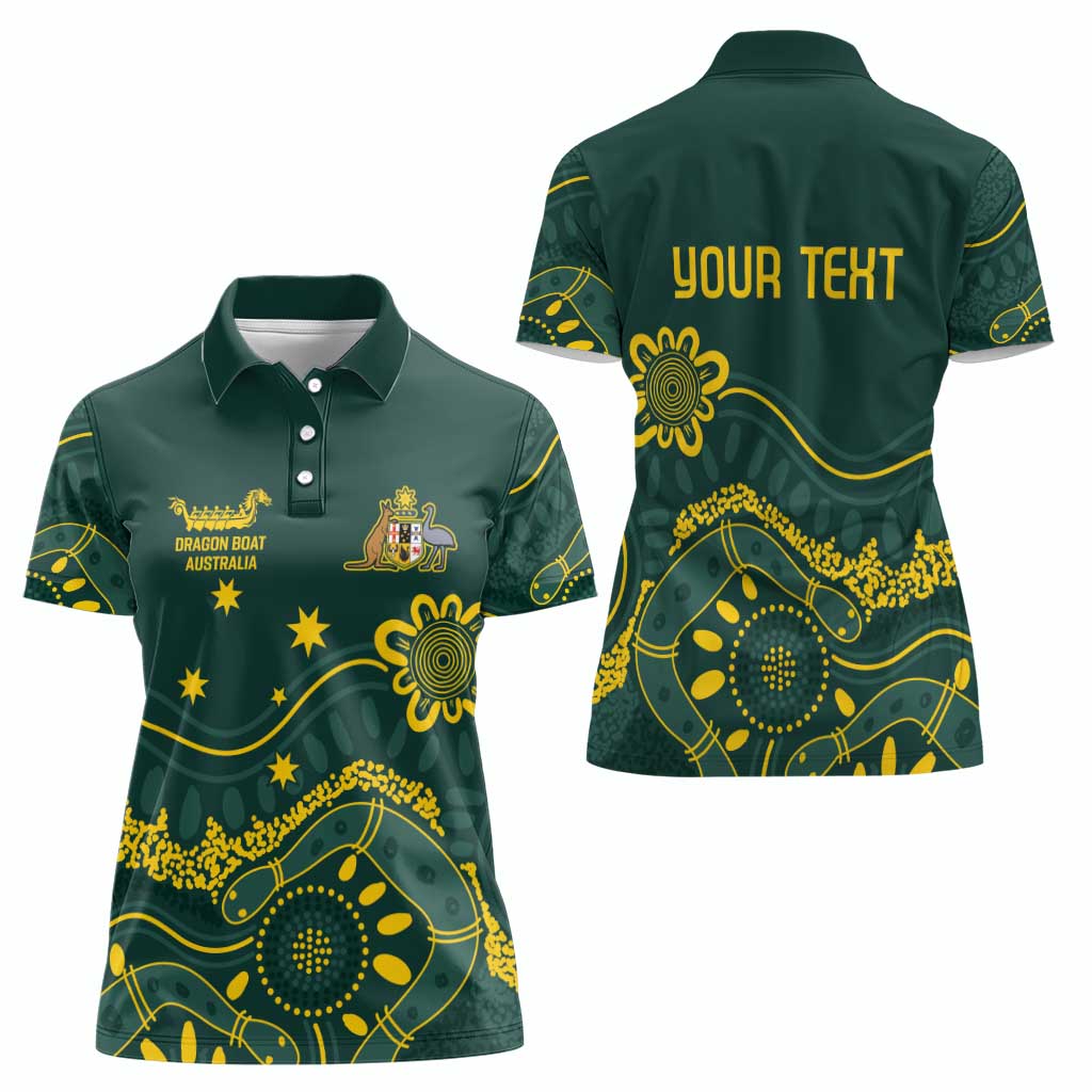 Personalised Australia Dragons Boat Women Polo Shirt Aussie Aboriginal Dot Style