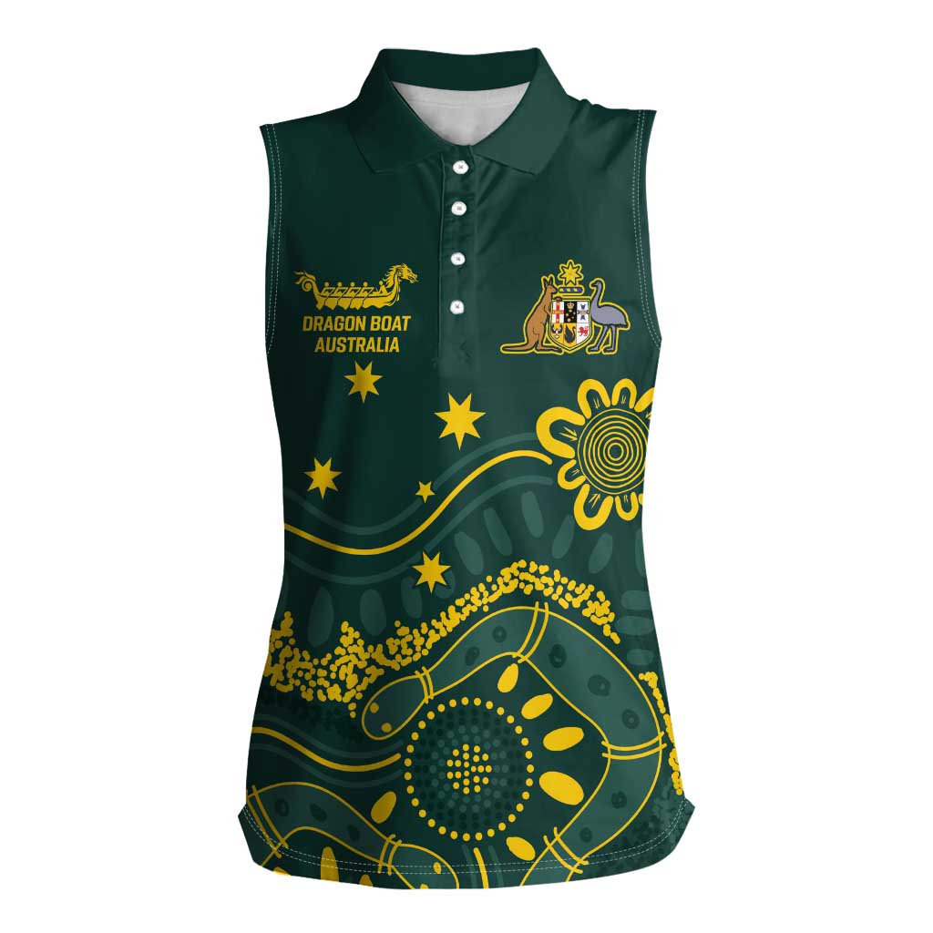 Personalised Australia Dragons Boat Women Sleeveless Polo Shirt Aussie Aboriginal Dot Style