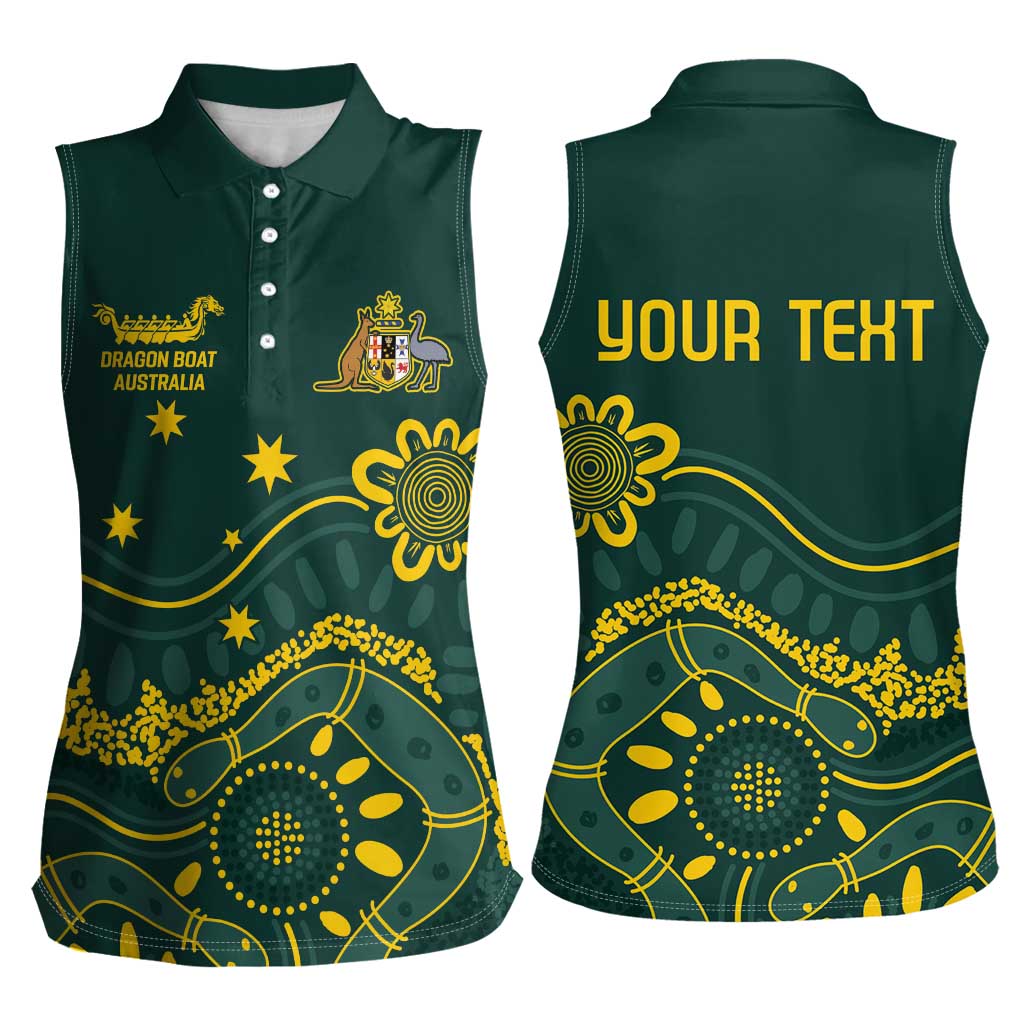 Personalised Australia Dragons Boat Women Sleeveless Polo Shirt Aussie Aboriginal Dot Style