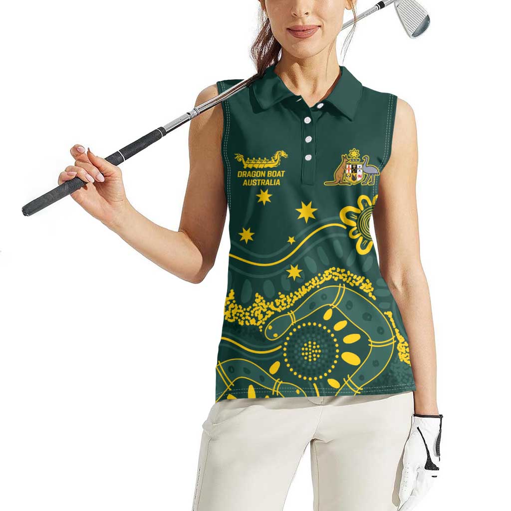 Personalised Australia Dragons Boat Women Sleeveless Polo Shirt Aussie Aboriginal Dot Style