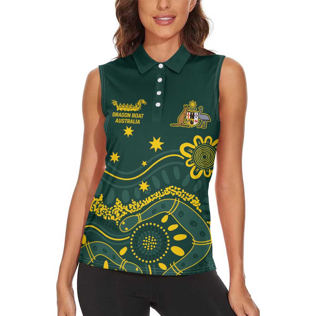 Personalised Australia Dragons Boat Women Sleeveless Polo Shirt Aussie Aboriginal Dot Style